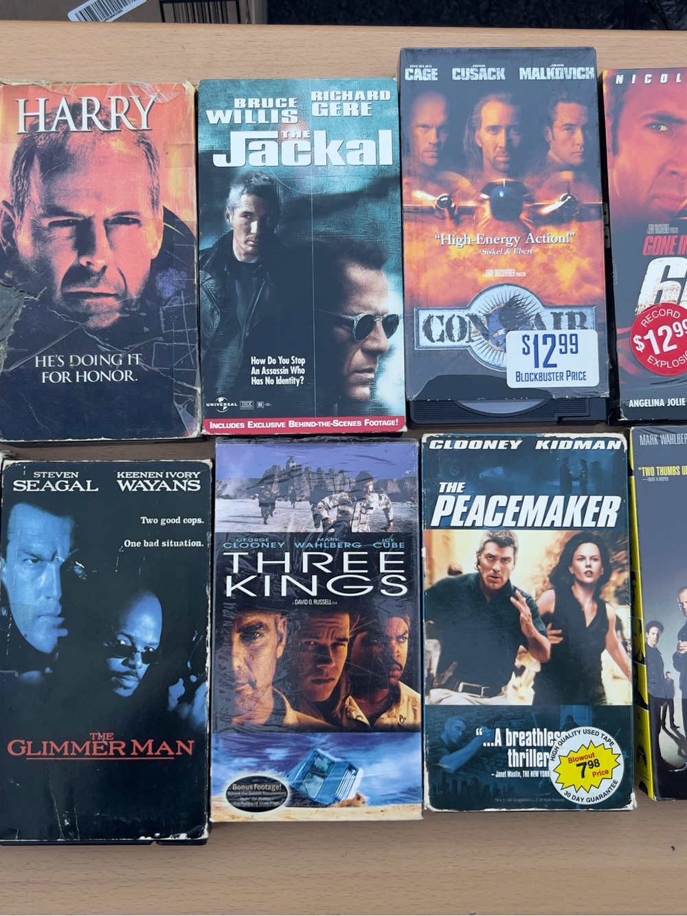 VHS Action Movies Lot Of 10/Bruce Willis,Nicholas Cage,Steven Seagal,George Cloo